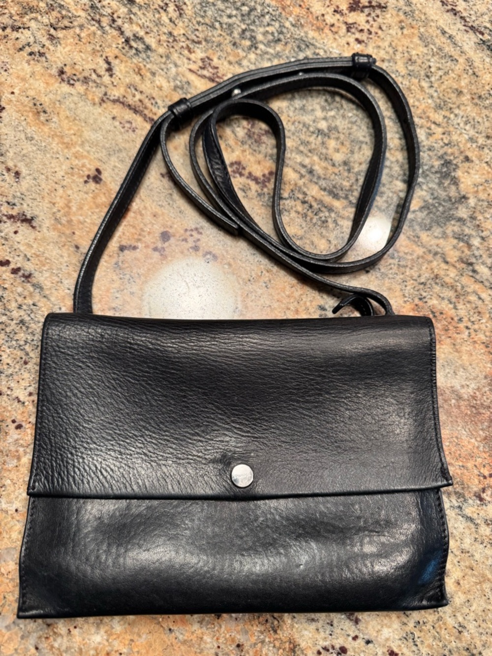 Shinola Black Leather Crossbody Flap Bag